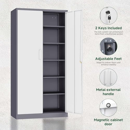 Metal Storage Cabinet with Lock Door (71 X 32 X 16 In(H X W X D) / Grey White)