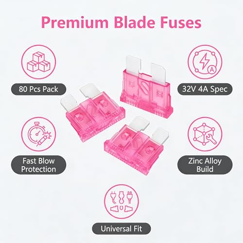 80Pcs) 4 Amp Standard Fuse, 4A Car Blade Fuses for Car/RV/Truck/SUV/Motorcycle/Boat (4A)