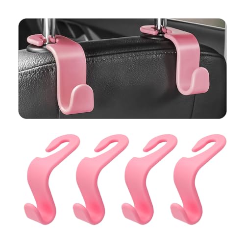 4 Pack Car Seat Headrest Hooks for Vehicle Seats (Pink)