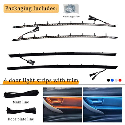 Car Interior Door LED Lighting Ambient Light Trim Strip Accessories with Blue and Orange Colors Atmosphere Lights for BMW 3 Series F30 12 (Black)