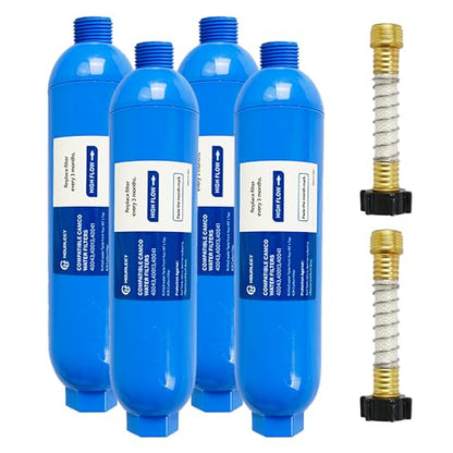 4 Pack RV Inline Water Filter with 2 Flexible Hose Protector (4 Pack)
