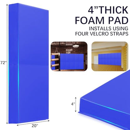 60" 72" High Gym Wall Padding 2" Thick Foam Basketball Court Wall Mount Protector for Garage Taekwondo Babyroom (BLUE / 72" x 20" x 4")