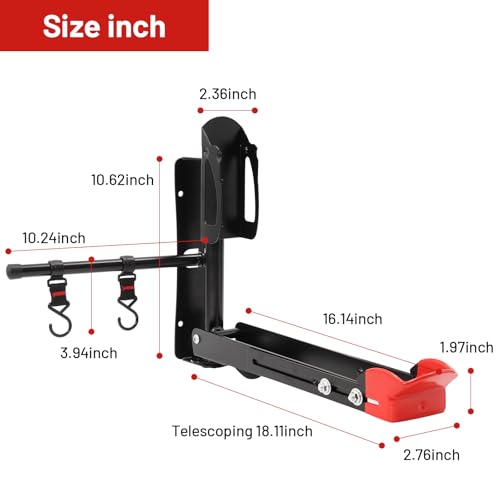 Bike Wall Mount Rack Adjustable & Foldable Garage Bike Rack with Swivel Design & 2 Storage Hooks (Type A：2 Pack)