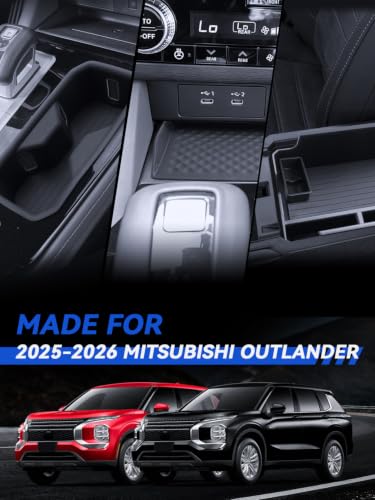 for Outlander Center Console Organizer& Cup Holder& Wirless Mats 2025 2026 Mitsubishi Outlander ES (for 2025-2026 Outlander)