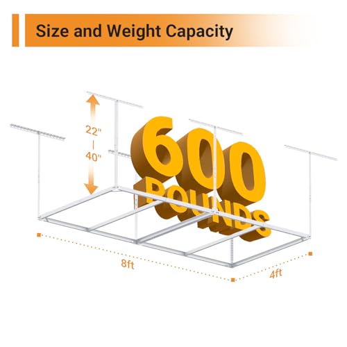 4x8ft Overhead Ceiling Garage Storage Rack (White)