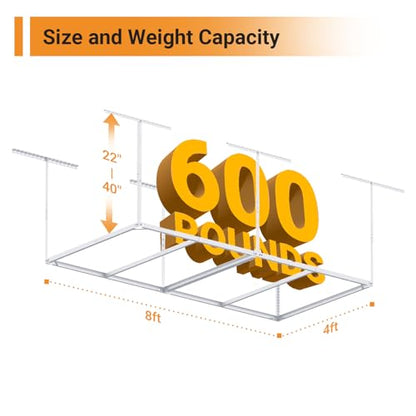 4x8ft Overhead Ceiling Garage Storage Rack (White)
