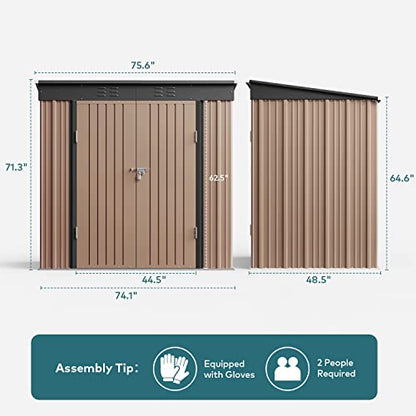 6x4 FT Outdoor Shed (Brown / 6' x 4' FT/Sloped-roof)