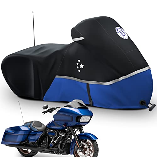Motorcycle Cover 420D Heavy Duty Storage for Touring Models Harley Davidson Road King (Blue / 107“ - Side Box)