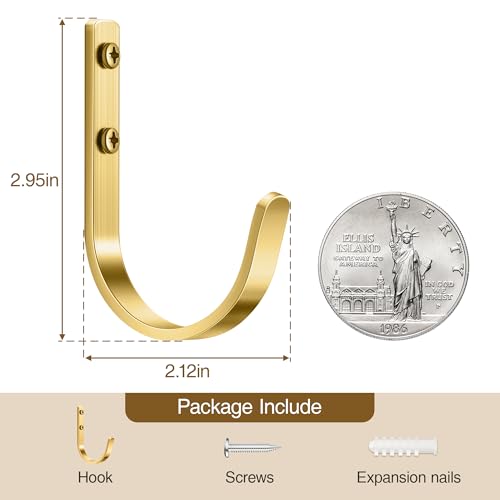 22LB Wall Hooks for Hanging Towel (Brushed Gold / 5 Pack)