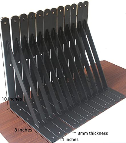 6 Pack L10 x H 8" Black Heavy Duty Shelf Brackets with Screws Metal Shelf Brackets Shelf Support Angle Brackets for Shelves L Brackets Heavy Duty Floating Shelf (6 Pack-Black / 10''x8'')