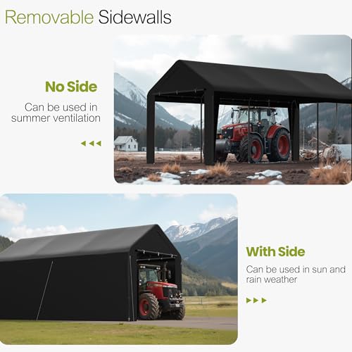 10x20 Carport Heavy Duty Portable Garage Shelter w (Black / 10x20 with sidewalls)