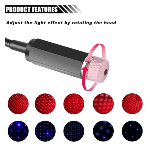 2PCS USB Star Roof Lights (Red/Purple&Blue)
