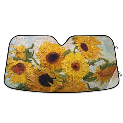 Car Windshield Sun Shade Van Gogh Sunflower Foldable Sun Visor Blocks UV Rays Sun Heat Protection for Car Truck SUV to Keep Vehicle Cool (Medium / Van Gogh Sunflower)