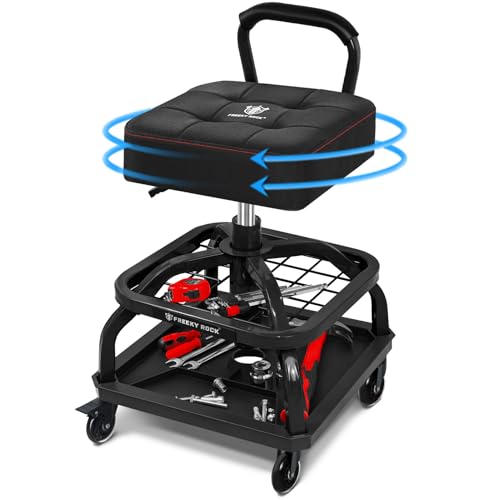 Rolling Shop Stool with Wheels (Black)
