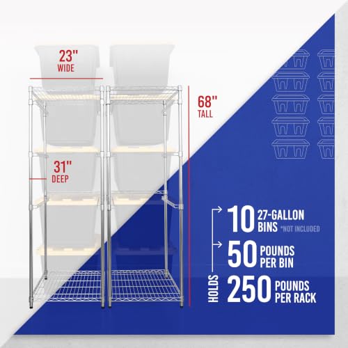 5 Tier Steel Tote Rack for 27 Gallon Bins (2 Pack / Silver)