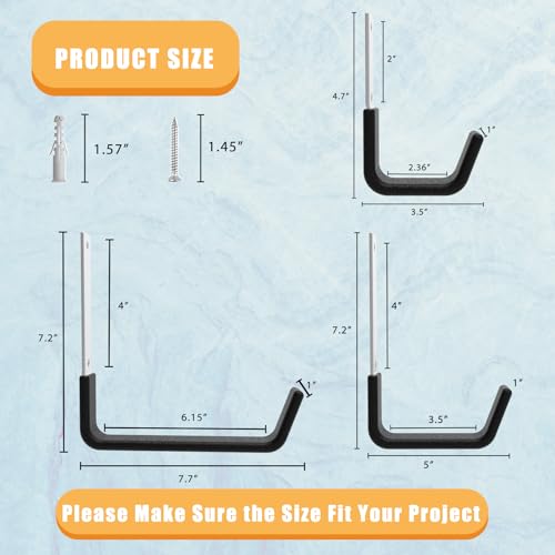 Heavy Duty Utility Hooks for Garage Storage Utility Hooks Wall Mount (2 Small & 2 Medium & 2 Large)