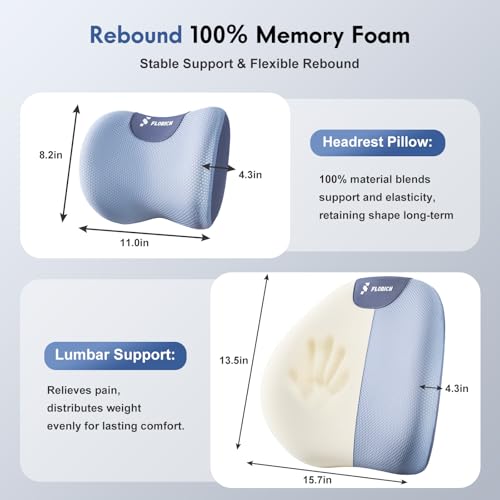 Lumbar Support Pillow and Neck Pillow for Office Chair Car (Blue / 2 Pieces)