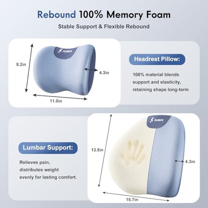 Lumbar Support Pillow and Neck Pillow for Office Chair Car (Blue / 2 Pieces)