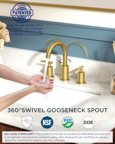 8 Inch Brushed Gold Bathroom Faucet 3 Hole (Brushed Gold)