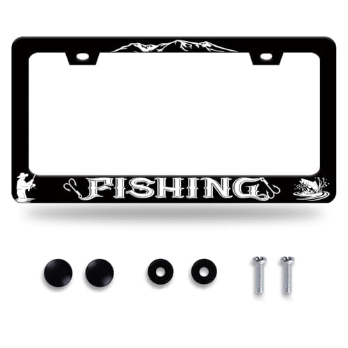 Fishing License Plate Frame Stainless Steel Accessory 12.3x6.3 Inch (Funny Fishing Print)