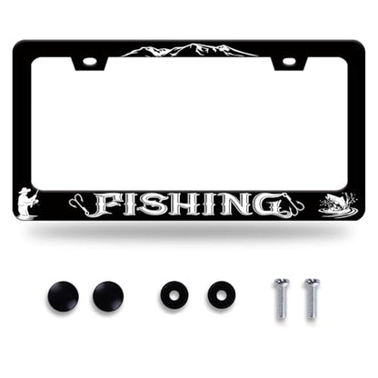 Fishing License Plate Frame Stainless Steel Accessory 12.3x6.3 Inch (Funny Fishing Print)
