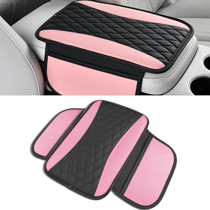 Leather Car Center Console Cover with Side Pockets (Pink)