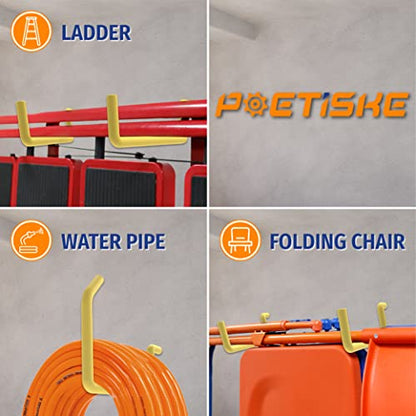 POETISKE Screw in Ladder Bike Hooks Ceiling Hanger Wall Mounted Bicycle Chair Garage Organization Heavy Duty Vinyl Coated 4Pack