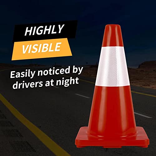 Traffic Cones 18 inch 12 Pack Safety Cones Orange with Reflective Collars Fit Parking Lot (18 inch)