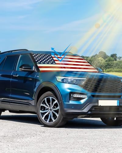 American Flag Car Windshield Sun Shade Compatible with Ford Explorer 2020 (for Ford Explorer 2020 - 2024 - USA Flag)