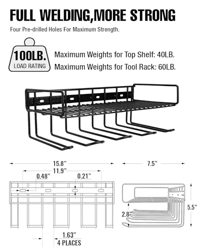 Wall Mounted Power Tool Organizer Holder (Drill Rack & Shelf 2-in-1)