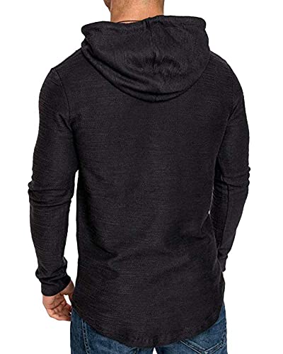 Mens Fashion Athletic Hoodies Sport Sweatshirt Solid Color Fleece Pullover Black M (Medium / Black)