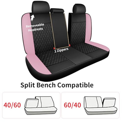 Solid Black Full Set Car Seat Covers (N1 Black Pink / Full Set)