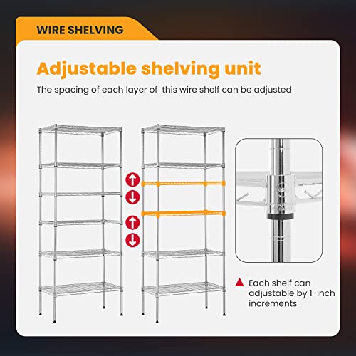 6 Tier Wire Shelf (Chrome / 13"D x 23"W x 59"H)