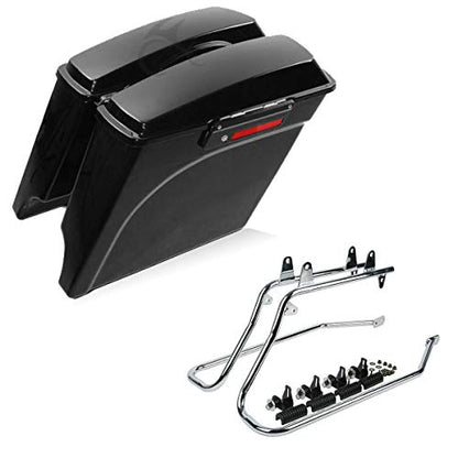 Motorcycle 5" Stretched Saddlebags with Black Conversion Brackets Fit For Harley Softail Deluxe Heritage Softail 1984 (Vivid Black W/ Black Latches)