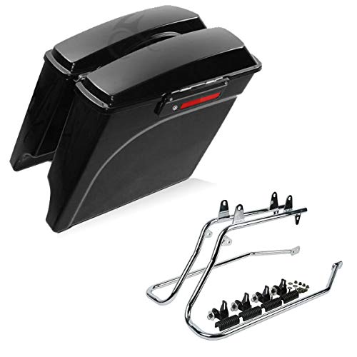Motorcycle 5" Stretched Saddlebags with Black Conversion Brackets Fit For Harley Softail Deluxe Heritage Softail 1984 (Vivid Black W/ Black Latches)