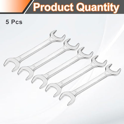 5pcs Double Open End Wrench 24mm x 27mm Metric 15 Degree Offset Angle Small Flat Head Wrench Galvanizing Open Ended Spanner for Automotive Repair Furniture Assembly (24mm x 27mm)