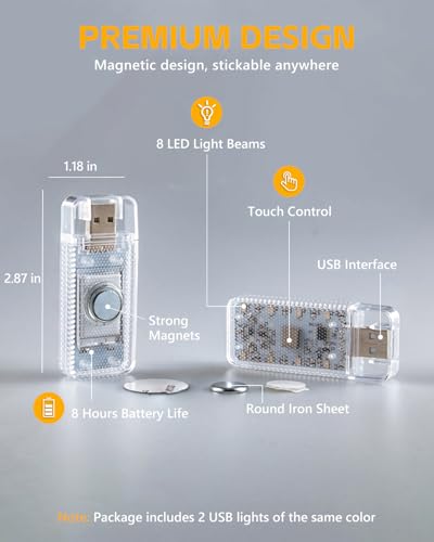 2PCS USB Lights for Car (DayWhite)