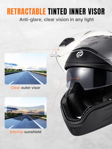Modular Motorcycle Helmet DOT Certified Full Face Helmet Flip up Street Motorcycle Helmets for Unisex Adult Matte Black Full Face Motorcycle Helmet (Flat Black / Medium)