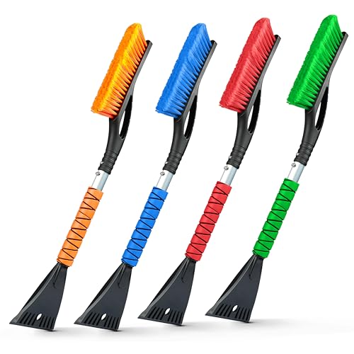 27" Aluminum Car Snow Scraper and Brush Ice Scraper with Foam Grip (Orange, Blue, Red & Green)