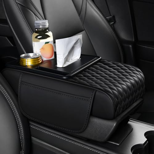 5-In-1 Center Console Cover Organizer with Cup Holder, Storage Pocket and Tissue Box, Armrest Cover Cushion Pad, Water Ripples, Black (Water Ripple+ / Black)