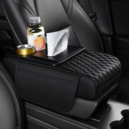 5-In-1 Center Console Cover Organizer with Cup Holder, Storage Pocket and Tissue Box, Armrest Cover Cushion Pad, Water Ripples, Black (Water Ripple+ / Black)