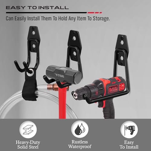 Garage Tool Storage Wall Hook Assortment Set (15-Pack Hooks + 3 Straps（black）)