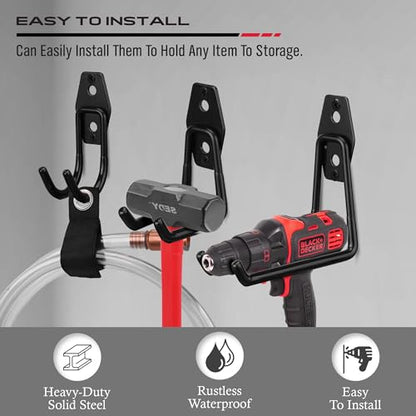 Garage Tool Storage Wall Hook Assortment Set (15-Pack Hooks + 3 Straps（black）)