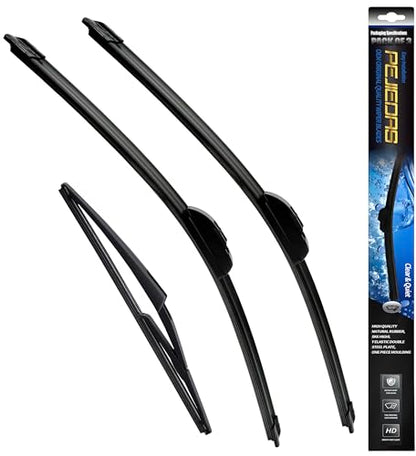 3 Wiper Blades ((26″+14″+12″) Front + Rear)