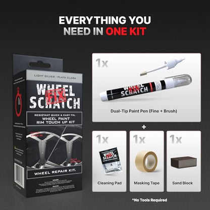 Light Silver Rim Touch Up Paint Wheel Scratch Repair Kit (Silver - Light - Kit)