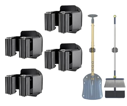 Upgraded Magnetic Broom and Mop Holder Wall Mount (4 Pcs / Black-8 Magnets)