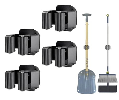 Upgraded Magnetic Broom and Mop Holder Wall Mount (4 Pcs / Black-8 Magnets)