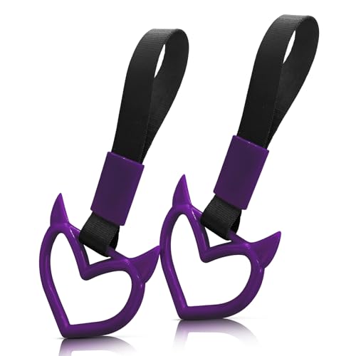 2 Pcs Devil Heart Shaped Car Handle Strap (Purple)