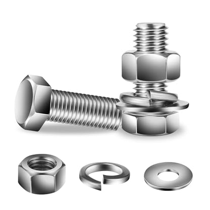 5/16-18 x 1-1/4" Hex Head Screw Bolt, Nuts, Flat & Lock Washers, 20Pcs 18-8 (304) Stainless Steel, Fully Threaded, by SG TZH (5/16-18 x 1-1/4" / Silver)
