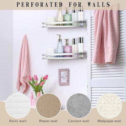 2 Pieces Stainless Steel Shelf Bathroom Shower Floating Shelves Wall Mounted Shower Caddy Basket Shelf Storage Organizer Shelves for Bathroom (11.81 Inch/ 30 cm / Silver)